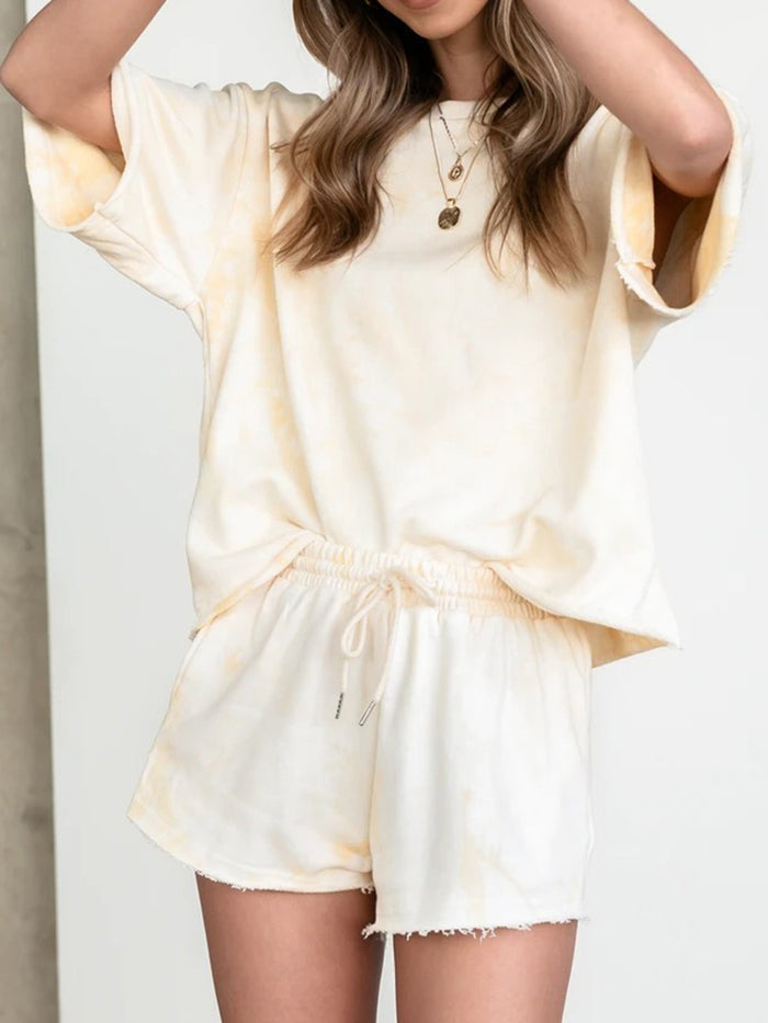Casual Tie-dye Round Neck Short Sleeve Two-piece Suit