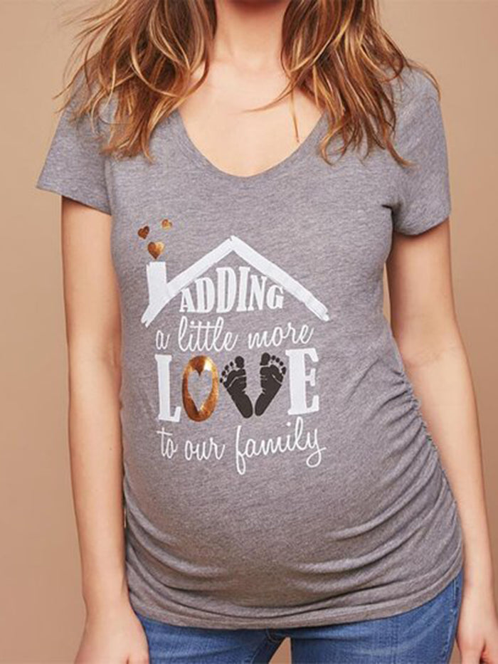 Casual V-neck Printed Maternity Top