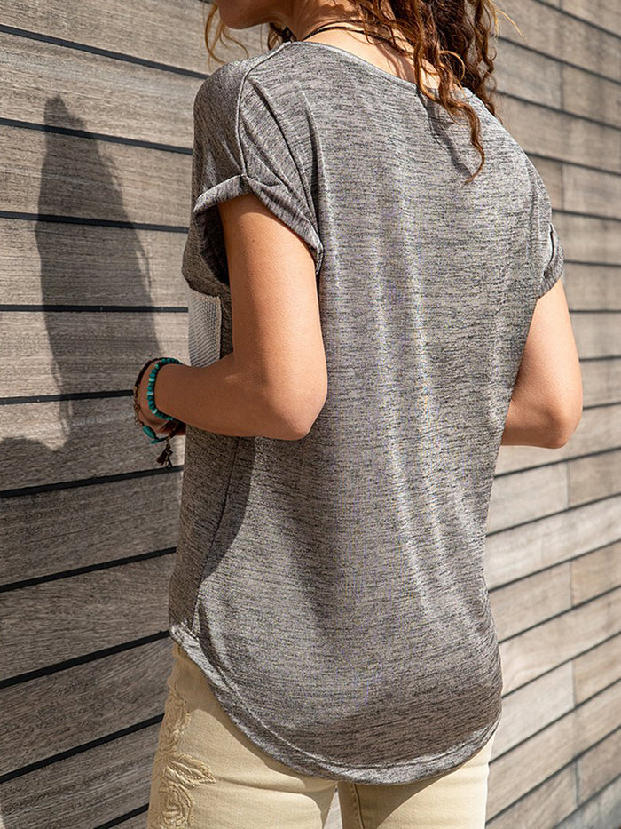 Casual V-Neck Short Sleeve Blouses Loose T-Shirts