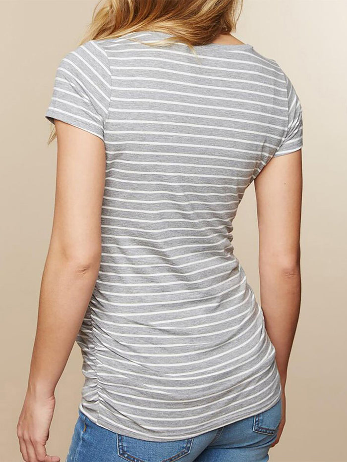 Casual V-neck Stripe Printed Maternity Top