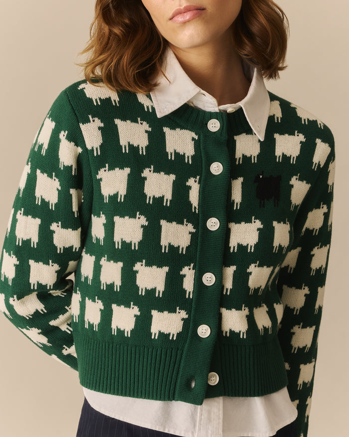 Charlotte Cotton Cropped Sheep Cardigan Green Green / XL