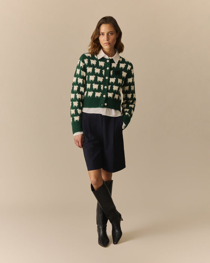 Charlotte Cotton Cropped Sheep Cardigan Green Green / XL