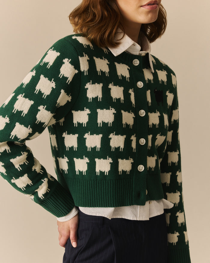 Charlotte Cotton Cropped Sheep Cardigan Green Green / XL
