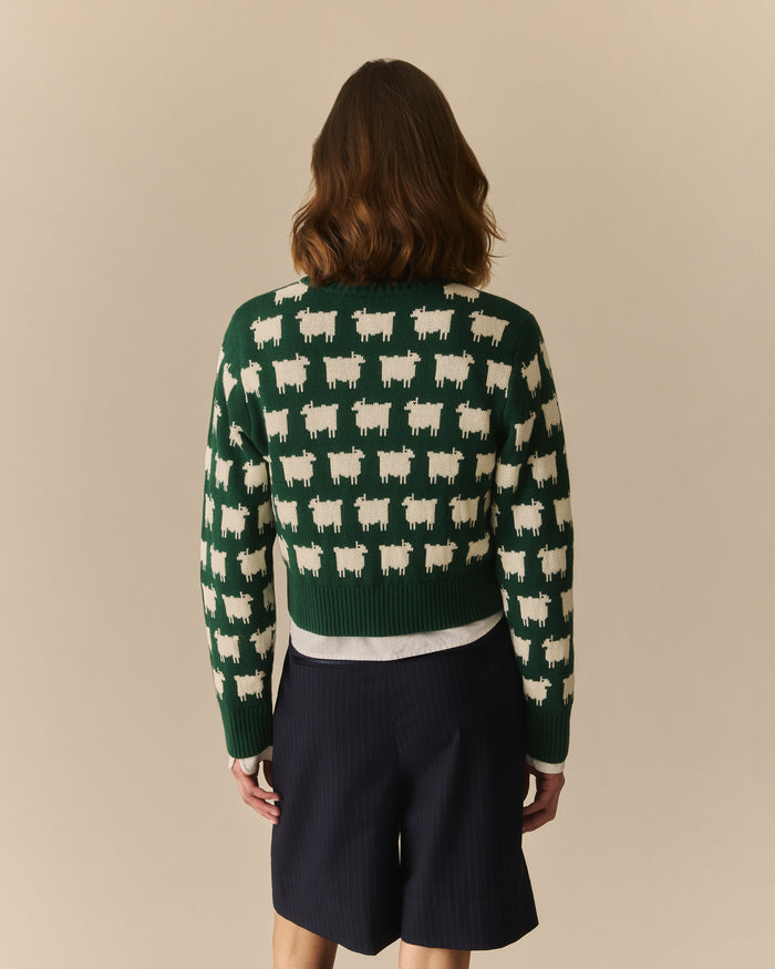 Charlotte Cotton Cropped Sheep Cardigan Green Green / XL