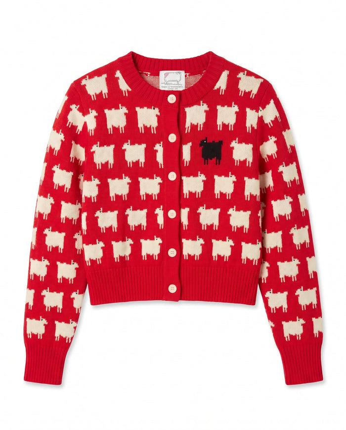Charlotte Cotton Cropped Sheep Cardigan Red Red / XL
