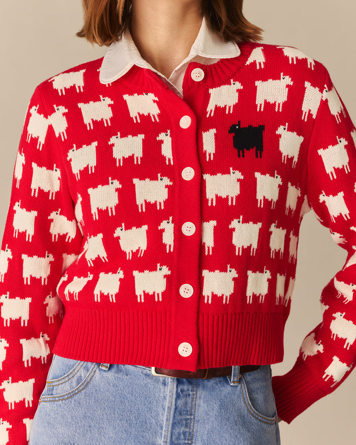 Charlotte Cotton Cropped Sheep Cardigan RED Red / XL