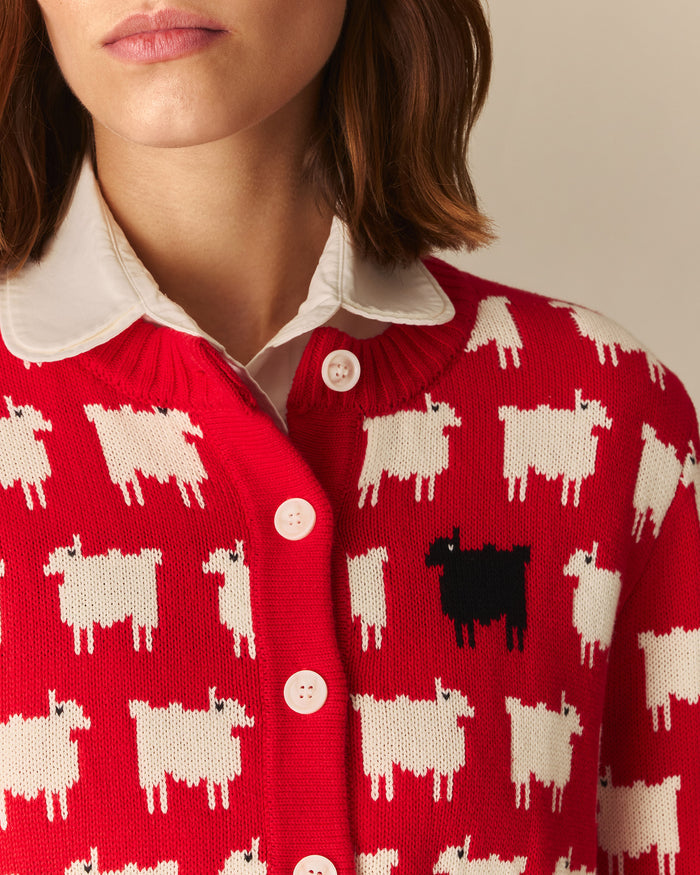 Charlotte Cotton Cropped Sheep Cardigan RED Red / XL