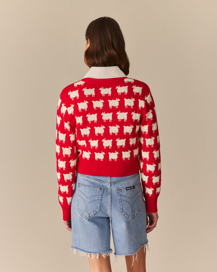 Charlotte Cotton Cropped Sheep Cardigan RED Red / XL
