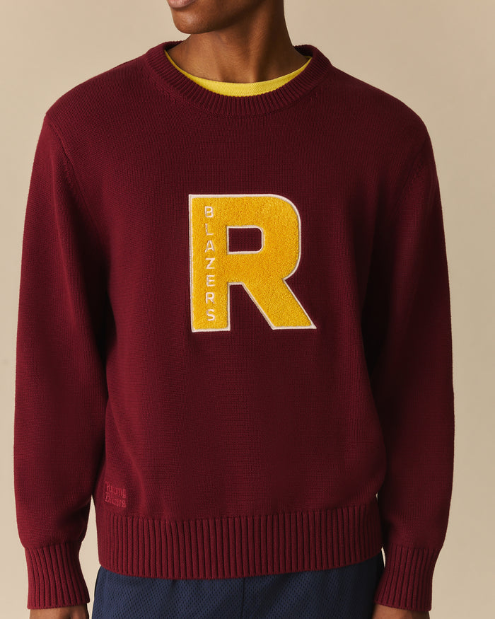 Chenille Patch Cotton Sweater Burgundy Burgundy / XL