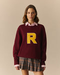 Chenille Patch Cotton Sweater Burgundy Burgundy / XL