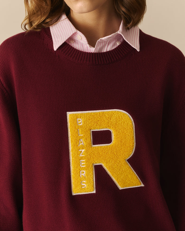Chenille Patch Cotton Sweater Burgundy Burgundy / XL
