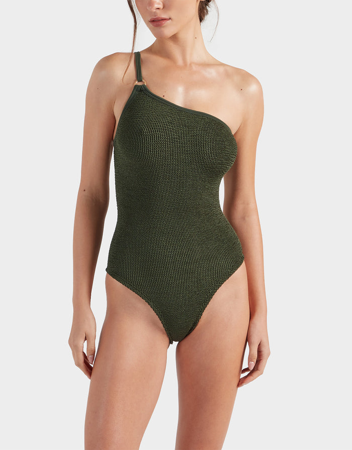 Clara Swimsuit With Gold Hoop - Metallic Khaki