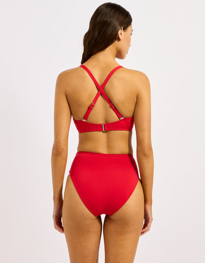 Collective High Waist Wrap Front Bikini Pant - Cosmo Red