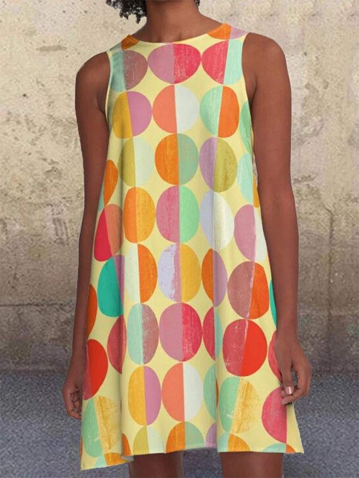 Color Polka Dots Pockets Sleeveless A-line Dresses