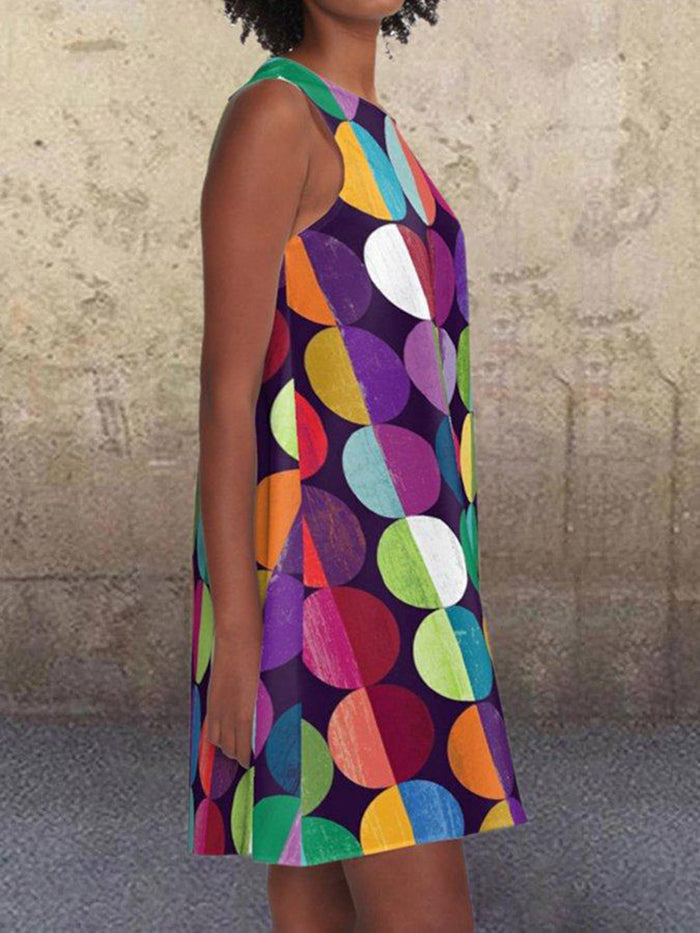 Color Polka Dots Pockets Sleeveless A-line Dresses