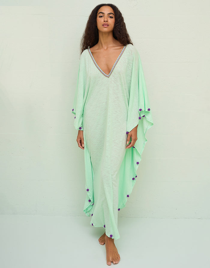 Pitusa Colourblock Pom Pom Sevillana Dress - Aqua - Simply Beach UK