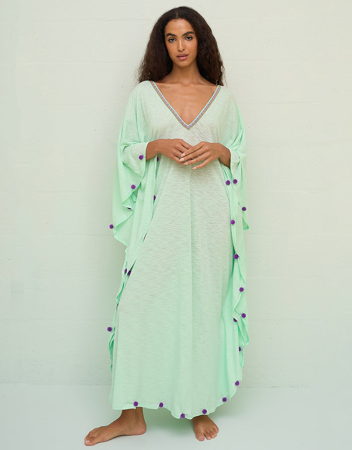 Pitusa Colourblock Pom Pom Sevillana Dress - Aqua - Simply Beach UK
