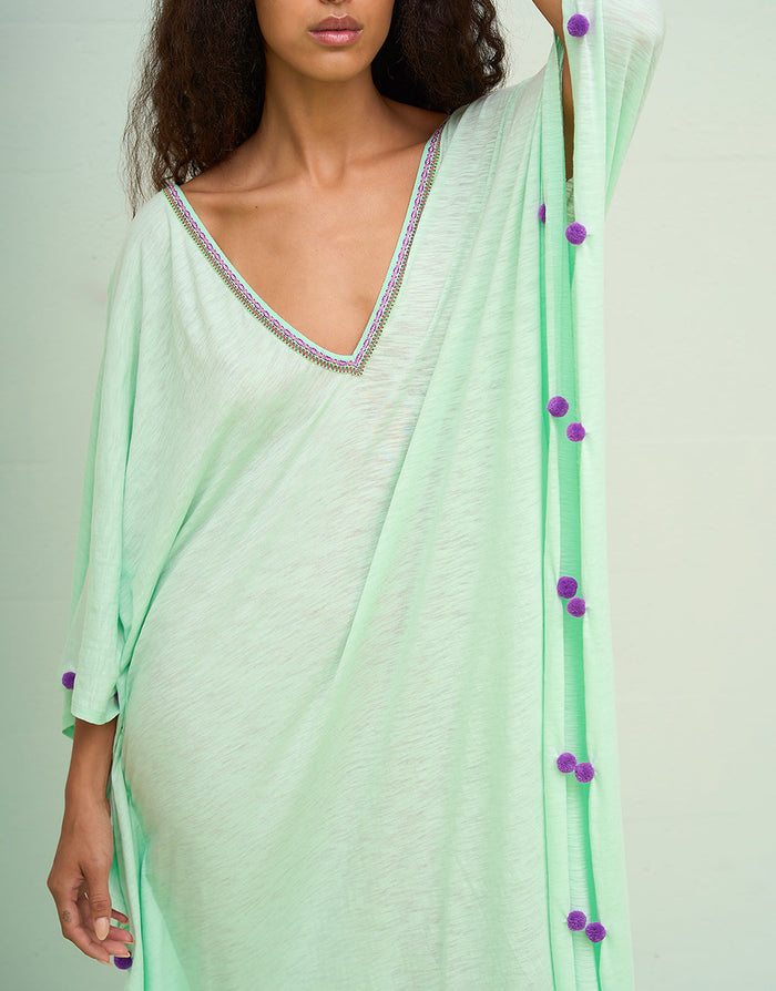 Pitusa Colourblock Pom Pom Sevillana Dress - Aqua - Simply Beach UK