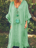 Cotton and Linen Ruffled Loose Casual Dress