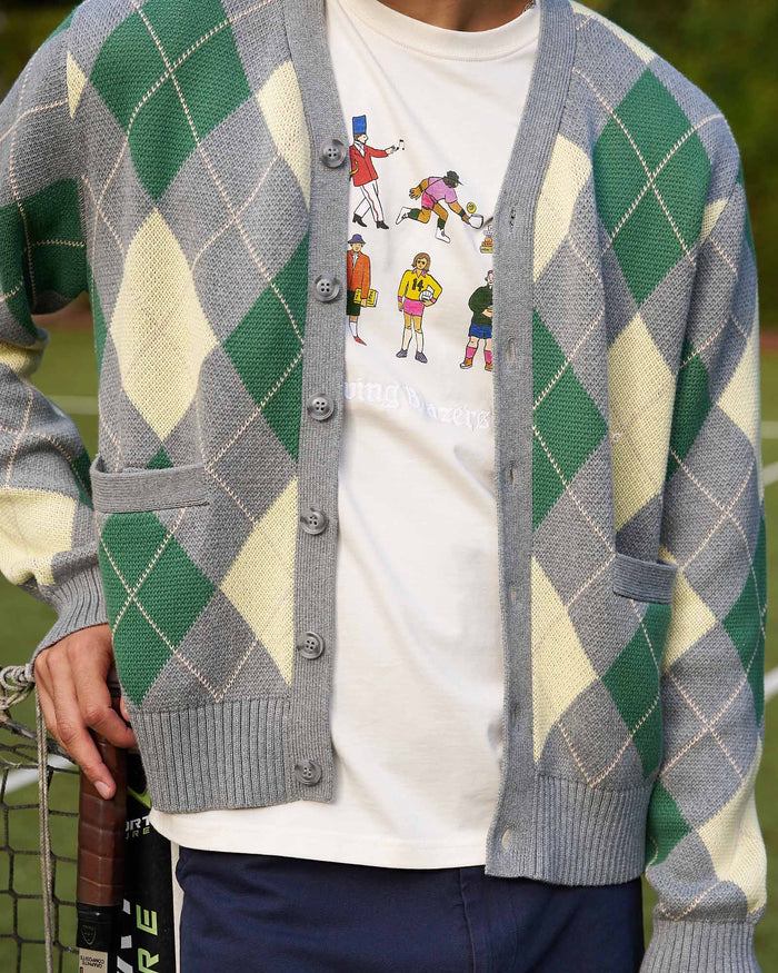 Cotton Argyle Cardigan Grey Argyle