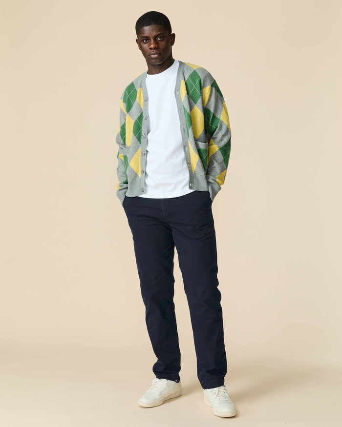 Cotton Argyle Cardigan Grey Argyle