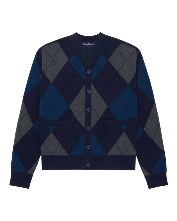Cotton Argyle Cardigan Navy Argyle