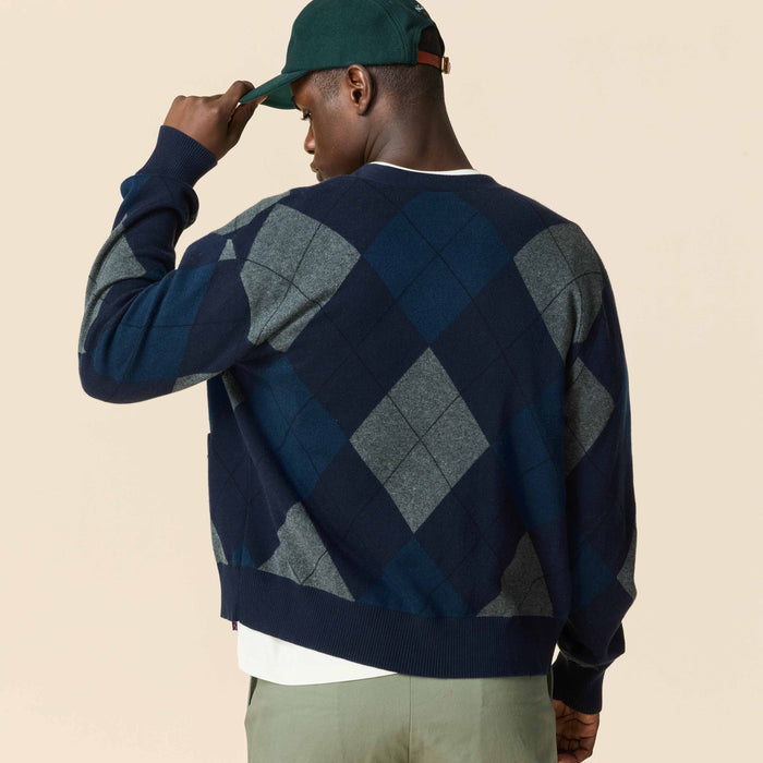 Cotton Argyle Cardigan Navy Argyle