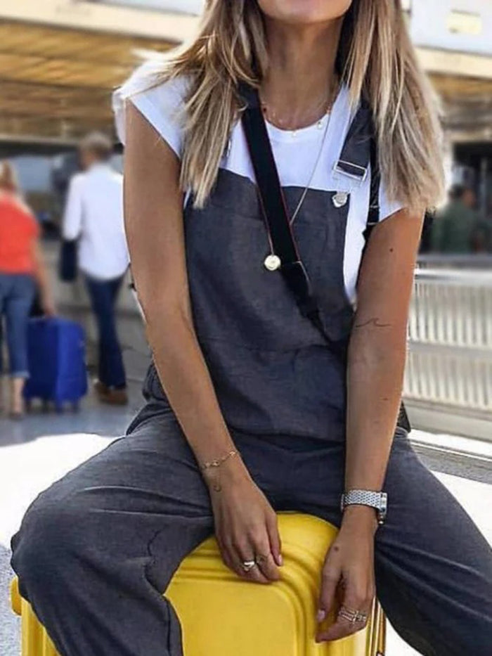 Cotton Blend Casual Overalls Loose Jumpsuit