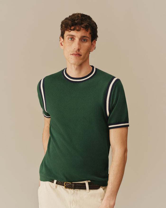 Cotton Blend Varsity Sweater Tee Green