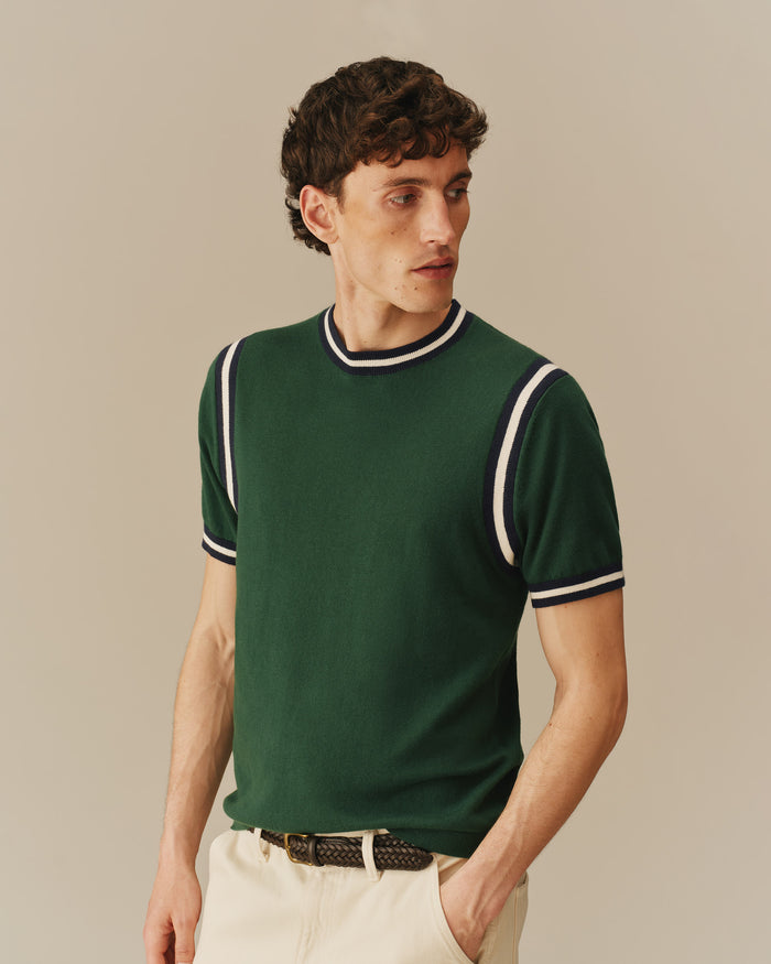 Cotton Blend Varsity Sweater Tee Green