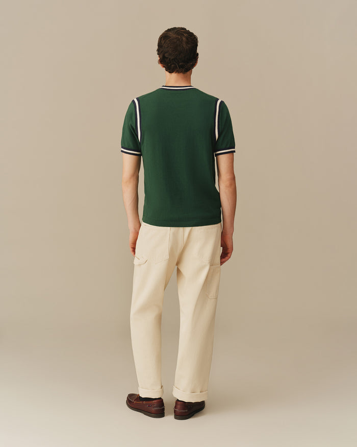 Cotton Blend Varsity Sweater Tee Green