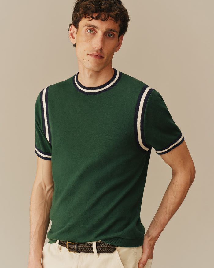 Cotton Blend Varsity Sweater Tee Green