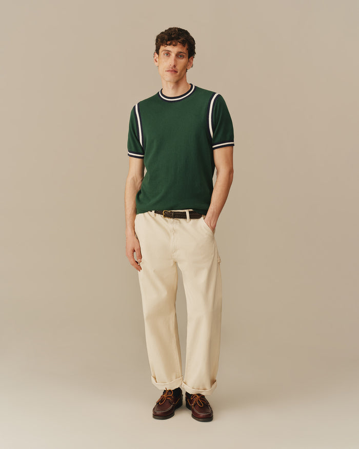 Cotton Blend Varsity Sweater Tee Green