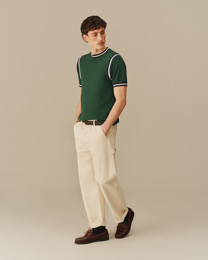 Cotton Blend Varsity Sweater Tee Green