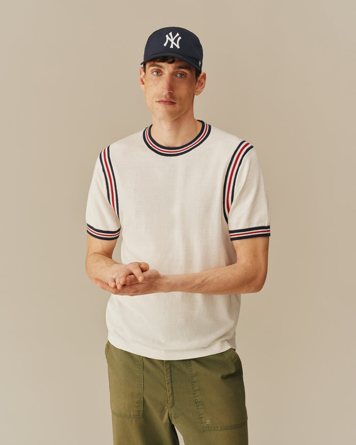 Cotton Blend Varsity Sweater Tee White