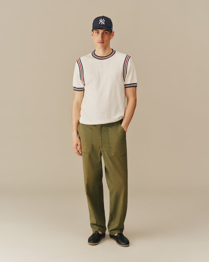 Cotton Blend Varsity Sweater Tee White