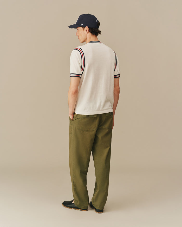 Cotton Blend Varsity Sweater Tee White