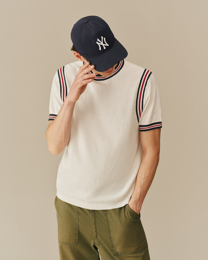 Cotton Blend Varsity Sweater Tee White