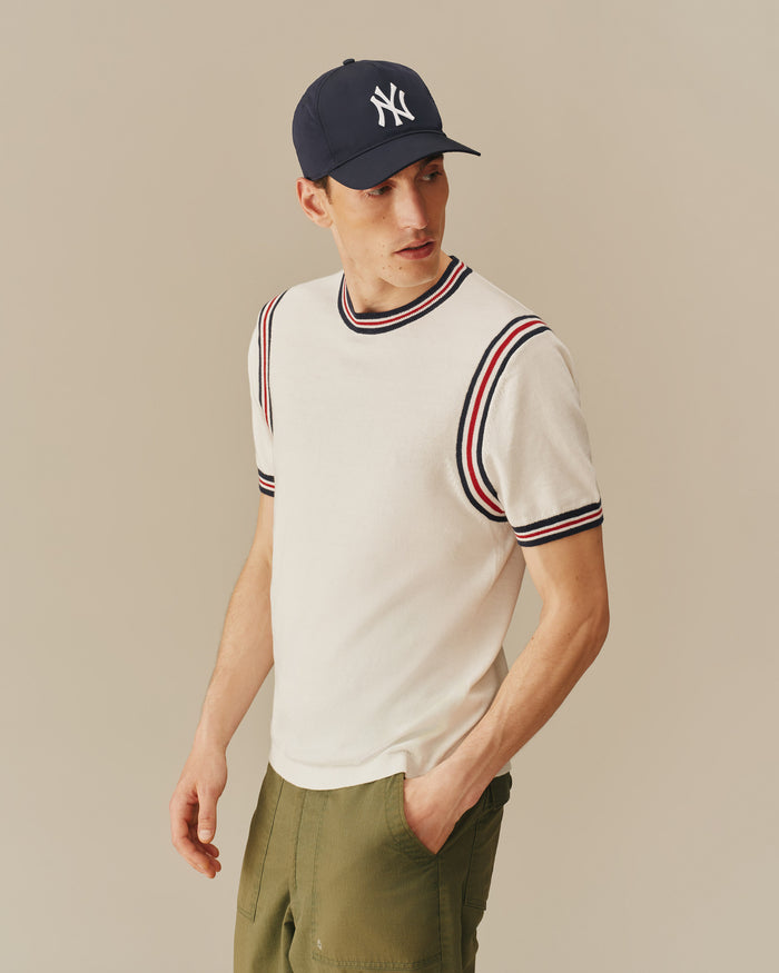 Cotton Blend Varsity Sweater Tee White