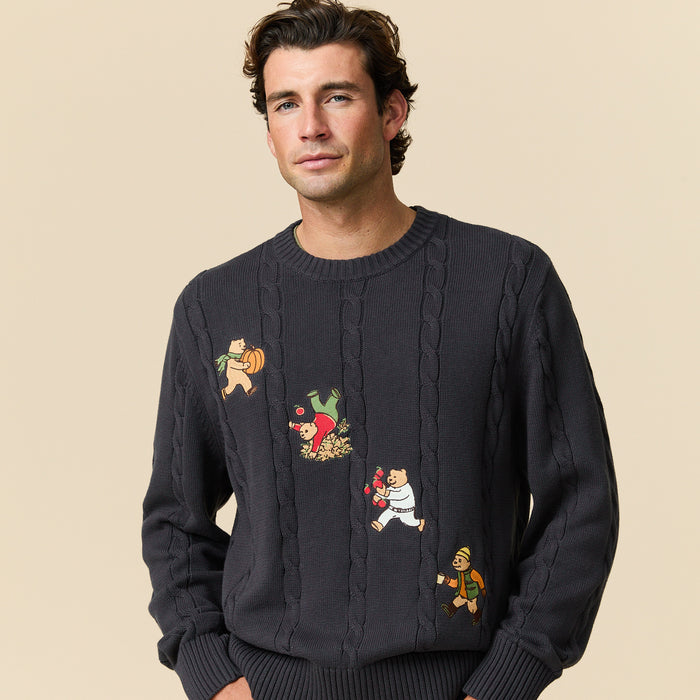 Cotton Cable Autumn Bears Sweater Navy