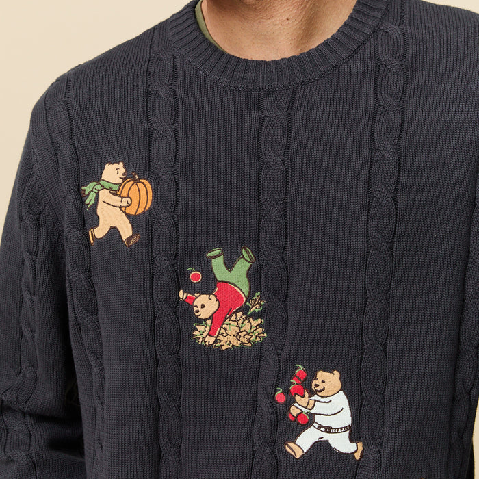 Cotton Cable Autumn Bears Sweater Navy