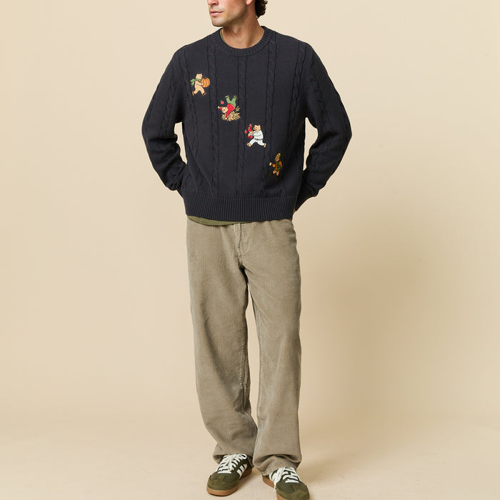 Cotton Cable Autumn Bears Sweater Navy