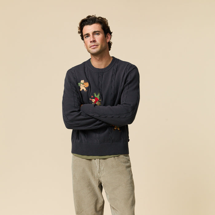 Cotton Cable Autumn Bears Sweater Navy