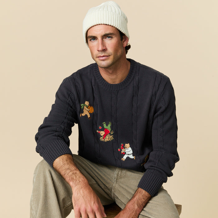 Cotton Cable Autumn Bears Sweater Navy