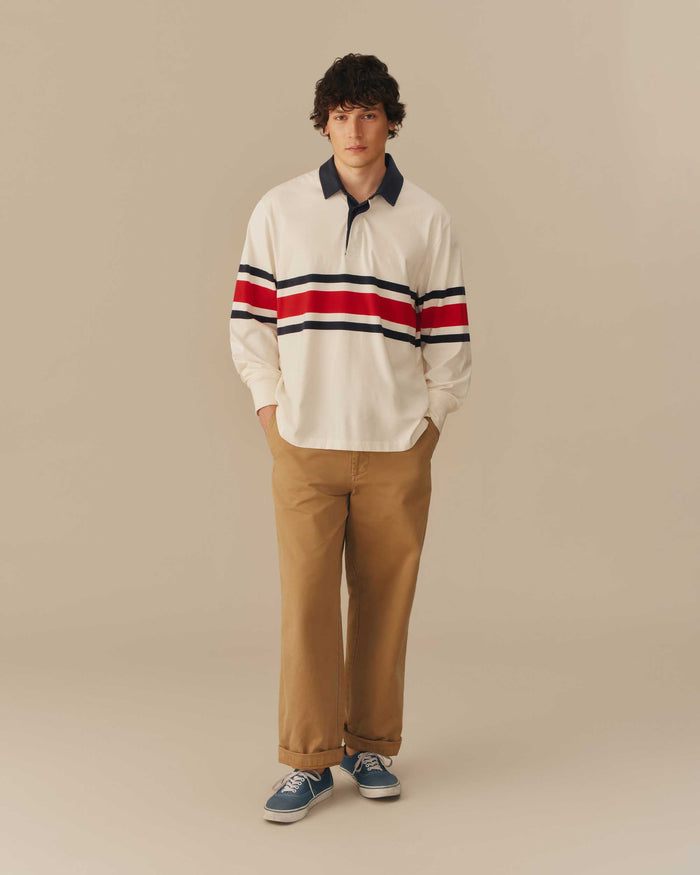Cotton Center Stripe Pieced Rugby Red & Navy