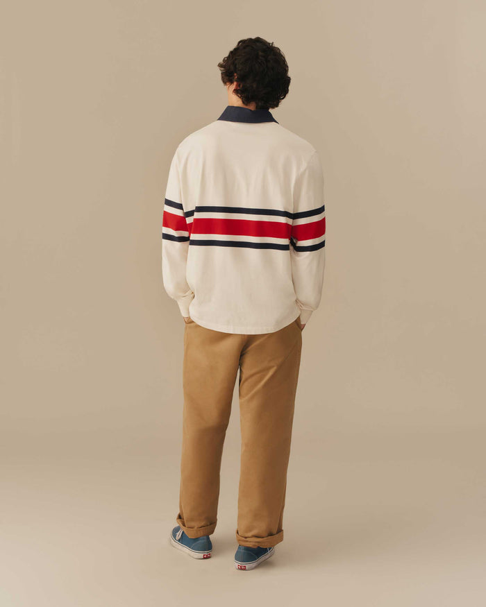 Cotton Center Stripe Pieced Rugby Red & Navy