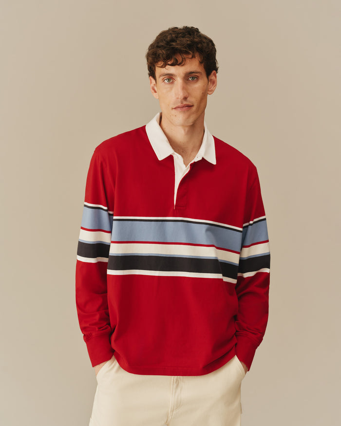 Men's Cotton Center Stripe Rugby Red Red / XS