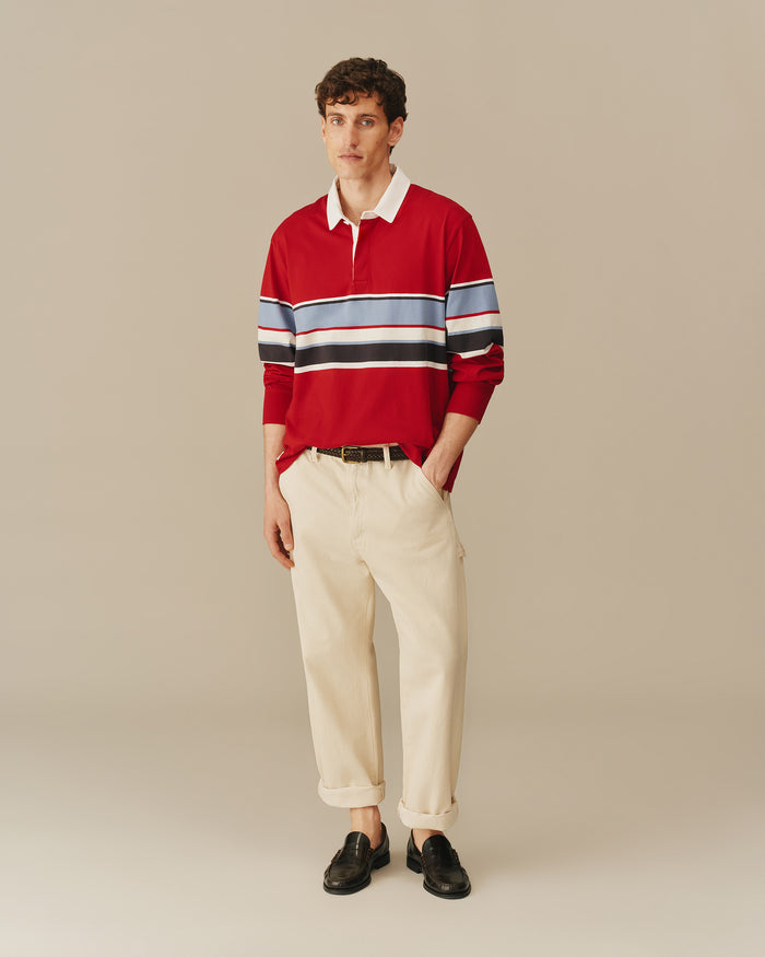 Men's Cotton Center Stripe Rugby Red Red / XS