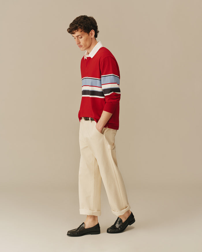 Men's Cotton Center Stripe Rugby Red Red / XS