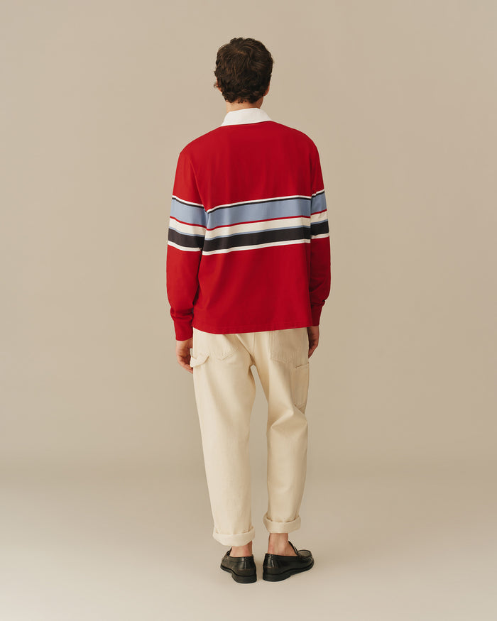 Men's Cotton Center Stripe Rugby Red Red / XS